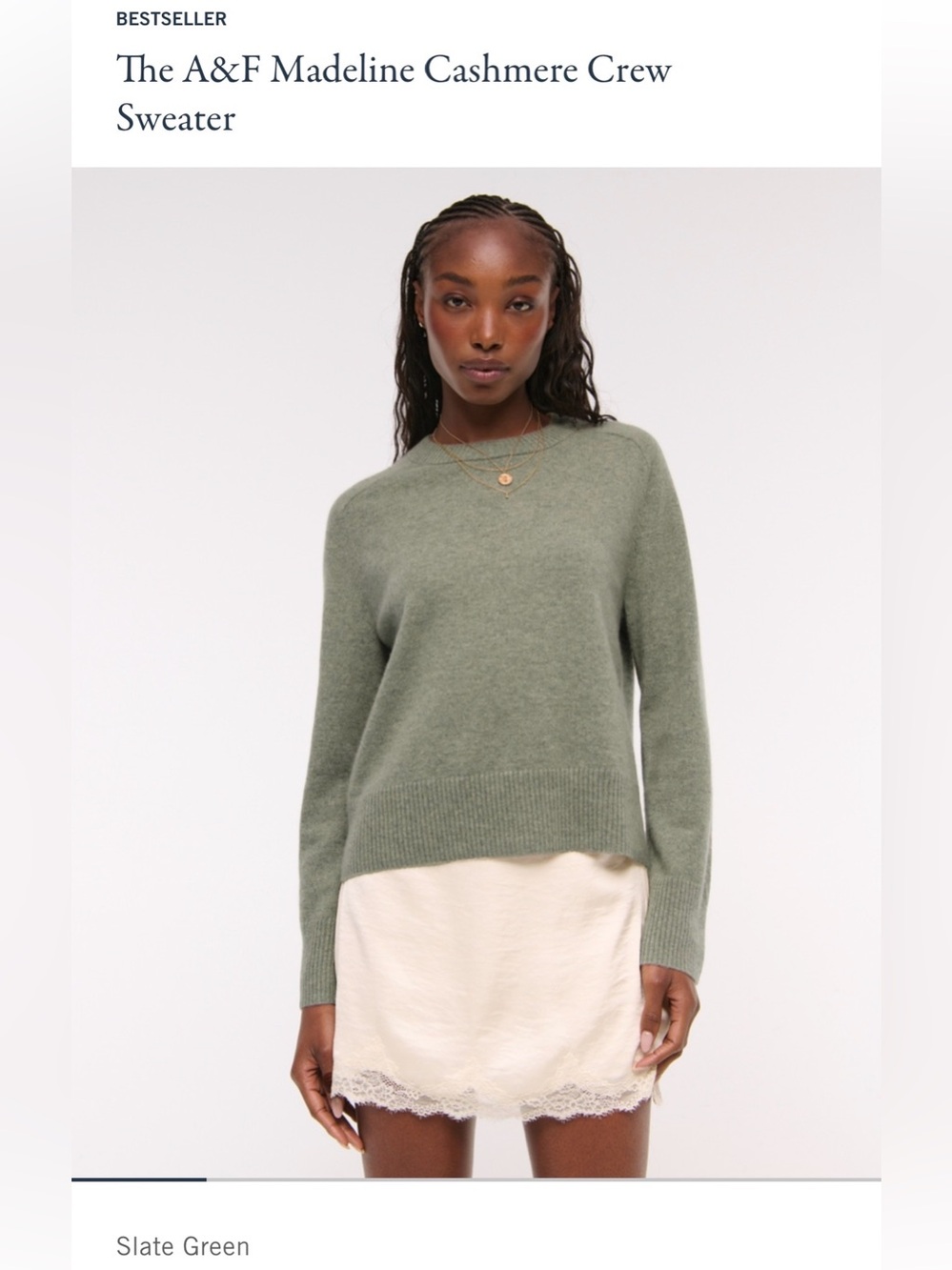 Abercrombie Cashmere Crew Sweater. Slate Green. Small. NWT. 100% Cashmere.